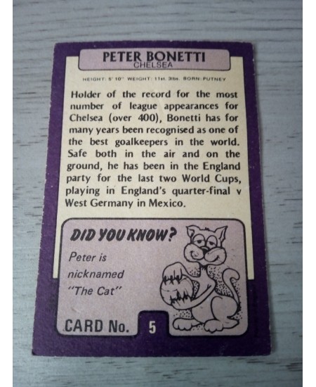 PETER BONETTI CHELSEA AB&C FOOTBALL TRADING CARD 1971 RARE VINTAGE