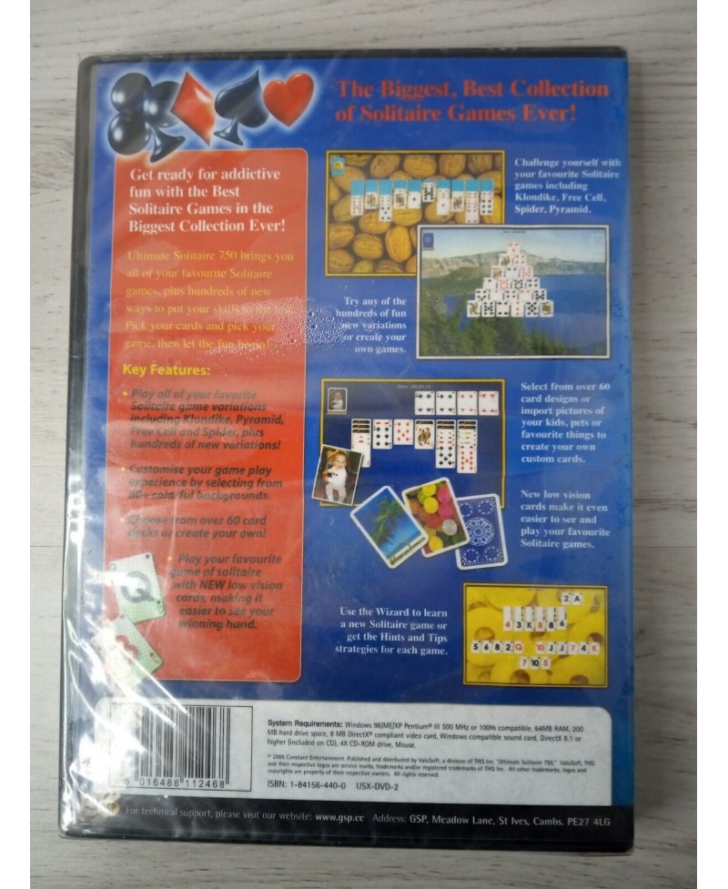 ULTIMATE SOLITAIRE 750 PC CD-ROM GAME FACTORY SEALED VINTAGE RARE RETRO GAMING