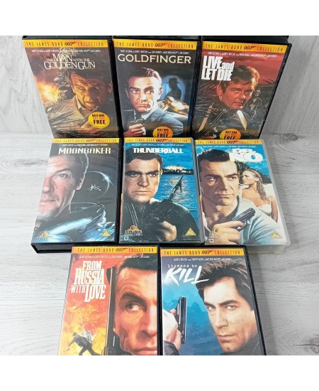 JAMES BOND 007 VHS BUNDLE TAPE -RARE RETRO MOVIE SERIES VINTAGE LOT 8 TAPES