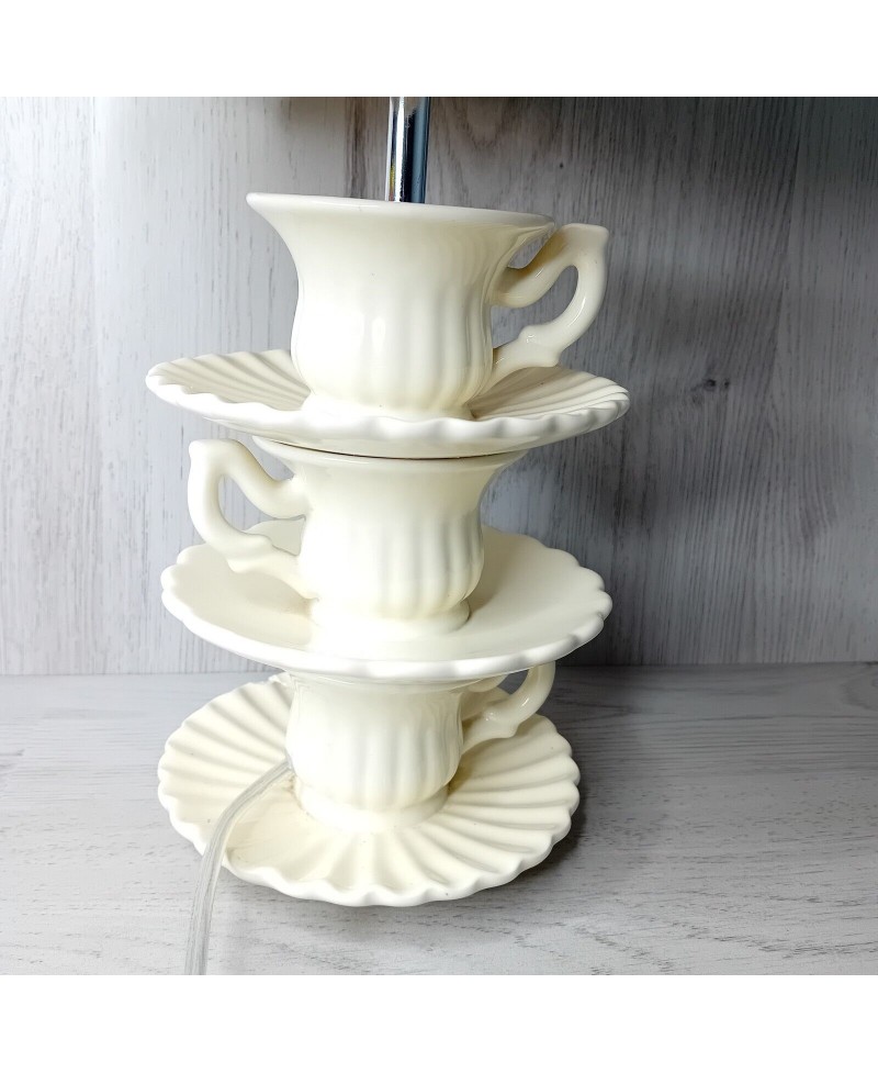 TEA CUP & SAUCER STACKED LAMP HOMEBASE - RARE RETRO LIGHT TABLE LAMP