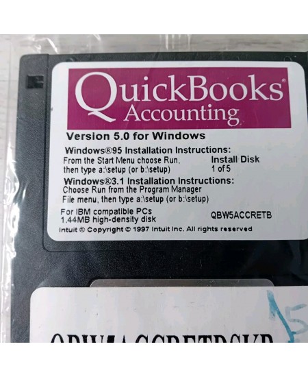 QUICKBOOKS ACCOUNTING VERSION 5 FOR WINDOWS 1997 FLOPPY DISCS 1-5 - BRAND NEW !!